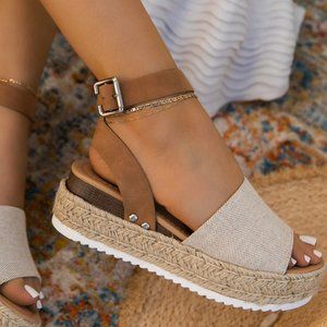 Soda Cream and Tan Espadrille Shoes with Platform